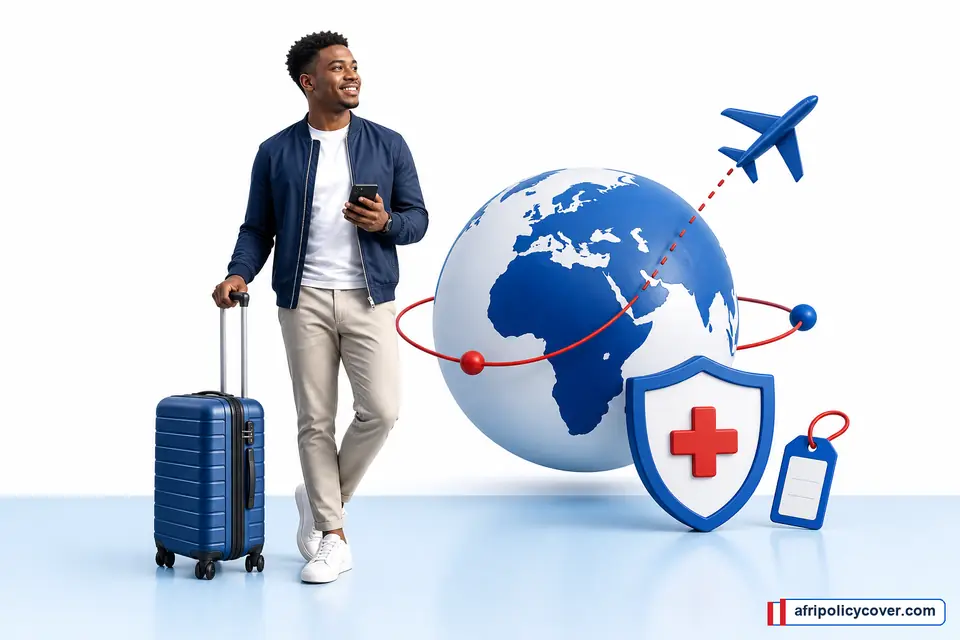 Student Travel Insurance Guide illustrated through a South African traveller checking trip protection